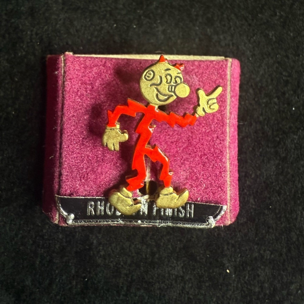 Vintage Mr. Reddy Kilowatt Atomic Electric Gold Tone Enamel Stick Pin